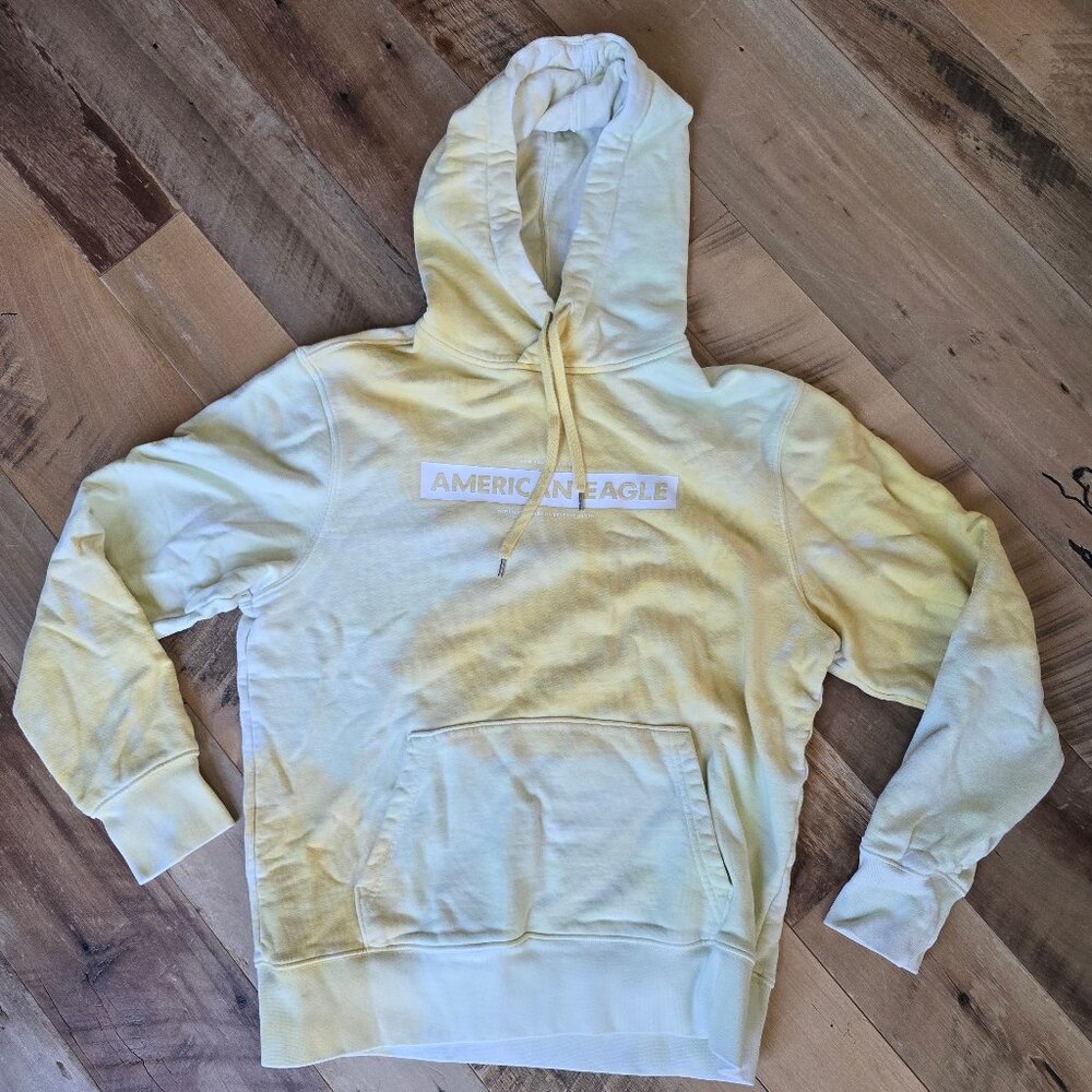 AE American Eagle Yellow Tie Dyed Hoodie Sweatshirt Size Small